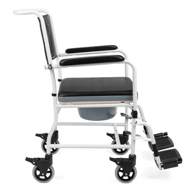 Scaun de Toaletă cu Roți, Cotiere Rabatabile și Găleată, Max. 130 kg, Negru