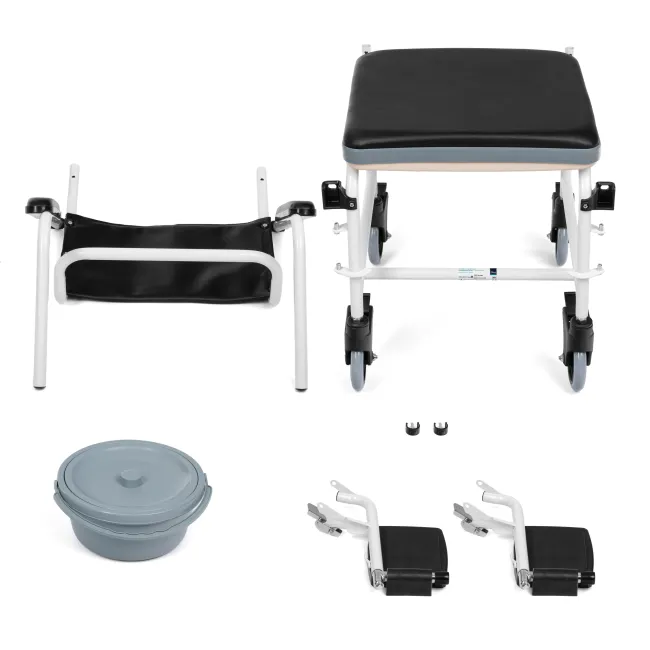 Scaun de Toaletă cu Roți, Cotiere Rabatabile și Găleată, Max. 130 kg, Negru