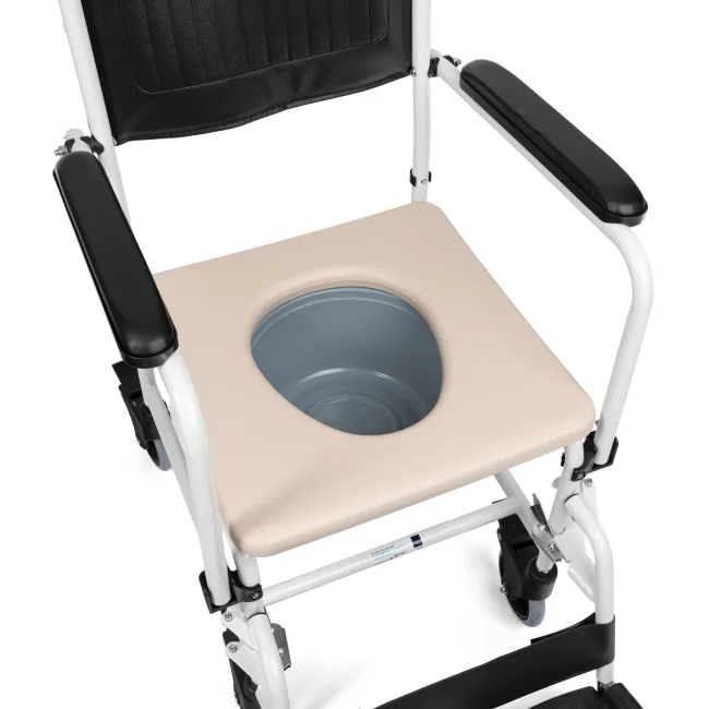 Scaun de Toaletă cu Roți, Cotiere Rabatabile și Găleată, Max. 130 kg, Negru