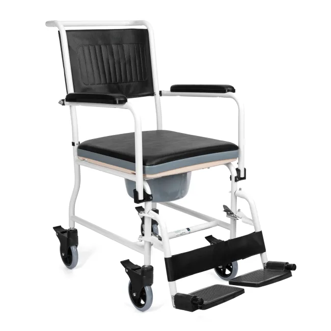 Scaun de Toaletă cu Roți, Cotiere Rabatabile și Găleată, Max. 130 kg, Negru