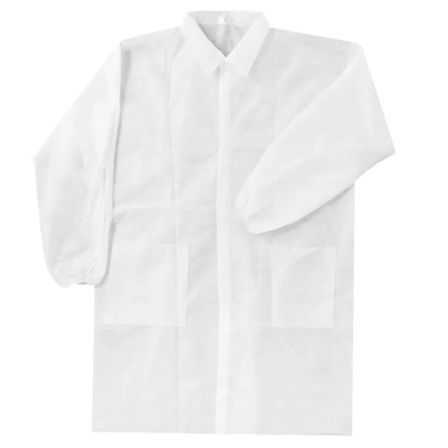 Halat de Laborator cu capse de Unică Folosință – Polipropilenă 50 g/m², Alb