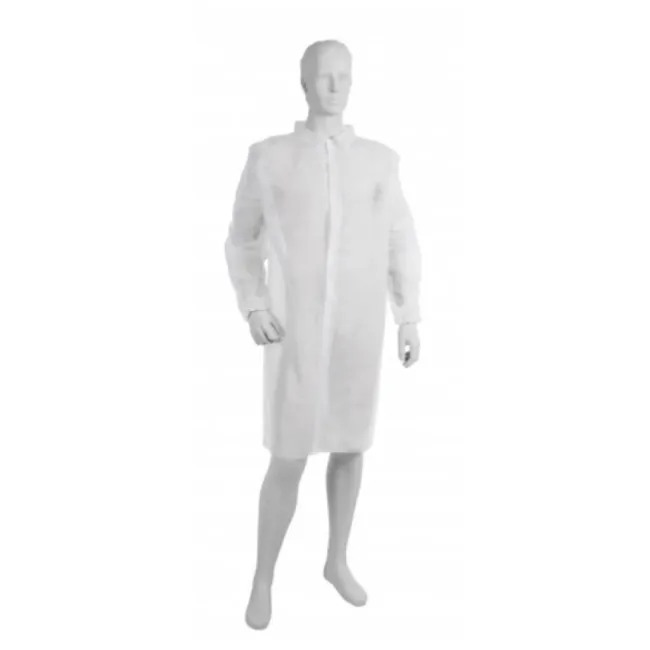 Halat de laborator din material netesut (cu capse), alb – mărime universala