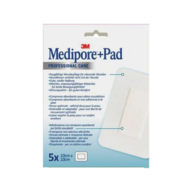 Pansament Steril cu Compresă Absorbantă 3M Medipore™ + Pad, 10x10 cm, 5 bucăți/cutie