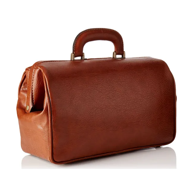 Geantă Medicală de Consultații Clasică – Cu Bază Rigidă și Încuietoare Brunată, 35 x 13 x 24 cm (Made in Italy)
