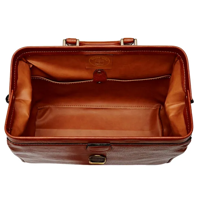 Geantă Medicală de Consultații Clasică – Cu Bază Rigidă și Încuietoare Brunată, 35 x 13 x 24 cm (Made in Italy)