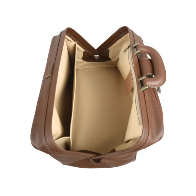 Geantă Medicală de Consultații "Doctor Bag" – Cu Bază Rigidă și Încuietoare Brunată, 38 x 20 x 20 cm (Made in Italy)