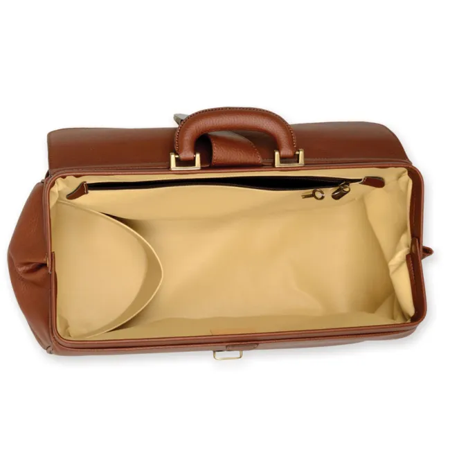Geantă Medicală de Consultații Clasică – Cu Dublă Încuietoare Brunată și Compartimentare Transversală, 41 x 20 x 22 cm (Made in Italy)