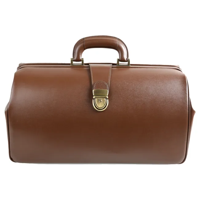 Geantă Medicală de Consultații Clasică – Cu Dublă Încuietoare Brunată și Compartimentare Transversală, 41 x 20 x 22 cm (Made in Italy)