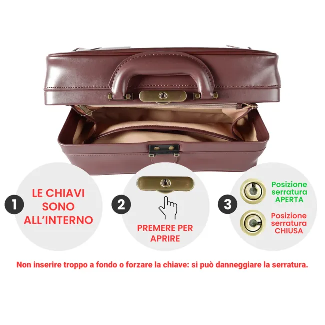 Geantă Medicală de Consultații din Piele Naturală – Cu Bază Rigidă și Încuietoare Brunată, 38 x 20 x 20 cm (Design Italian)