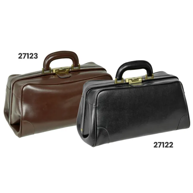 Geantă Medicală de Consultații din Piele Naturală – Cu Bază Rigidă și Încuietoare Brunată, 38 x 20 x 20 cm (Design Italian)