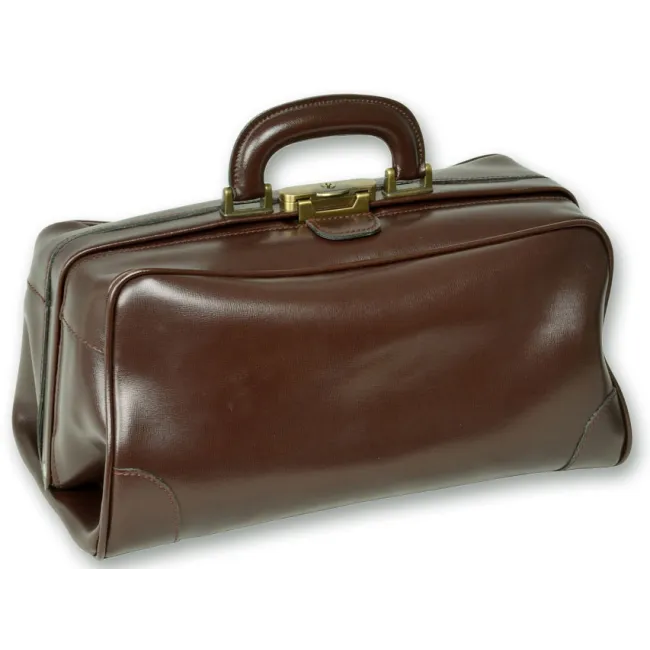 Geantă Medicală de Consultații din Piele Naturală – Cu Bază Rigidă și Încuietoare Brunată, 38 x 20 x 20 cm (Design Italian)