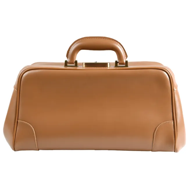 Geantă Medicală de Consultații din Piele Naturală – Cu Bază Rigidă și Încuietoare Brunată, 38 x 20 x 20 cm (Design Italian)