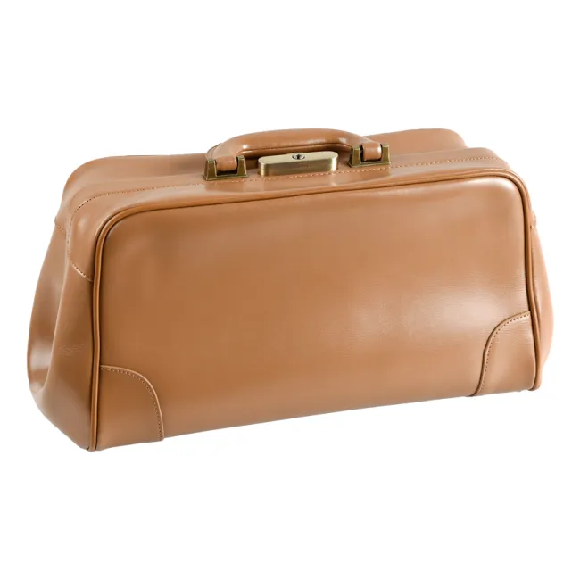 Geantă Medicală de Consultații din Piele Naturală – Cu Bază Rigidă și Încuietoare Brunată, 38 x 20 x 20 cm (Design Italian)