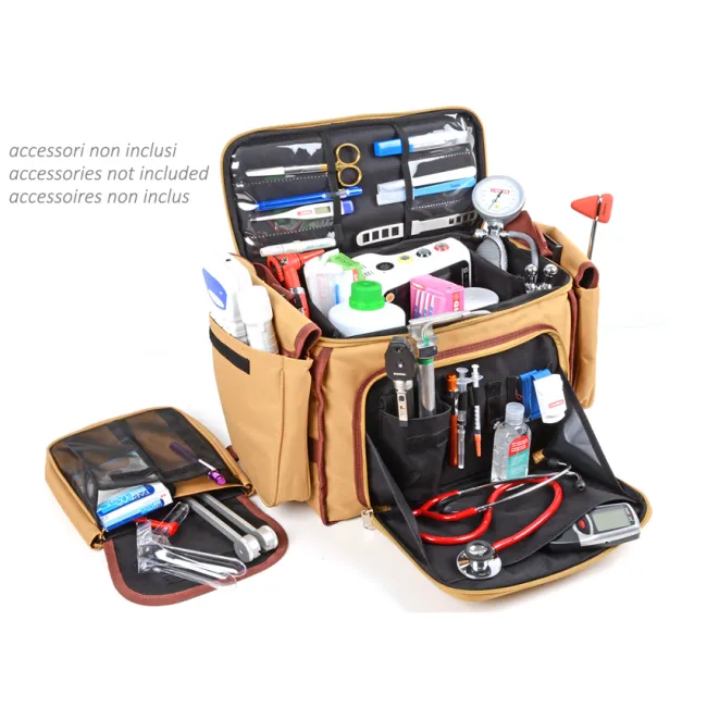 Geantă Medicală Profesională "Utility Doctor Bag" – Bej (Goală), Poliester 600D Impermeabil, Compartimentare Modulară și Buzunare Detașabile