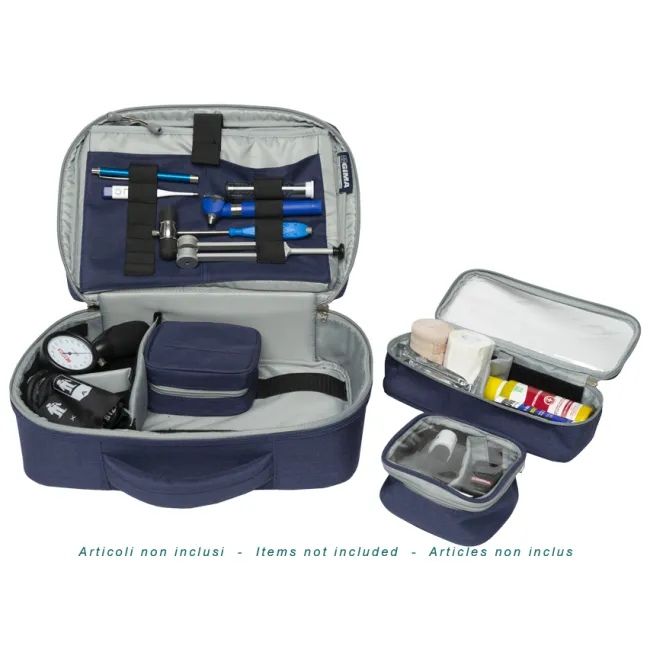 Geantă Medicală Profesională pentru Asistenți "Multiuse Bag" – Albastru/Gri (Goală), Compartimentare Modulară, 38 x 10 x h 30 cm
