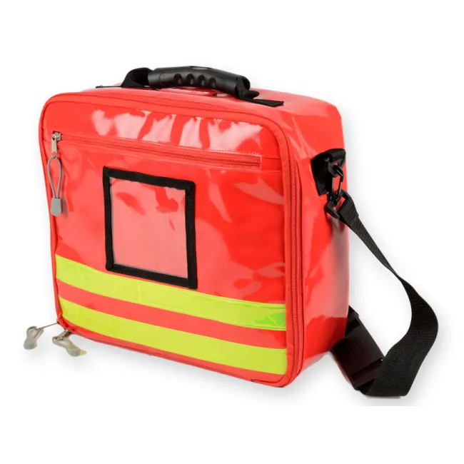 Geantă Medicală de Urgență "Cubo Emergency Bag" – Roșie (Goală), Prelată PVC Impermeabilă, cu 2 Borsete Transparente incluse, 28 x 34 x 13 cm