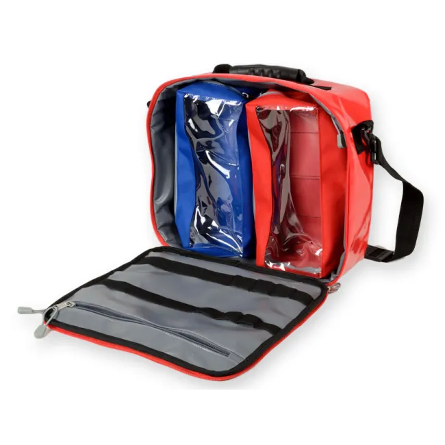 Geantă Medicală de Urgență "Cubo Emergency Bag" – Roșie (Goală), Prelată PVC Impermeabilă, cu 2 Borsete Transparente incluse, 28 x 34 x 13 cm