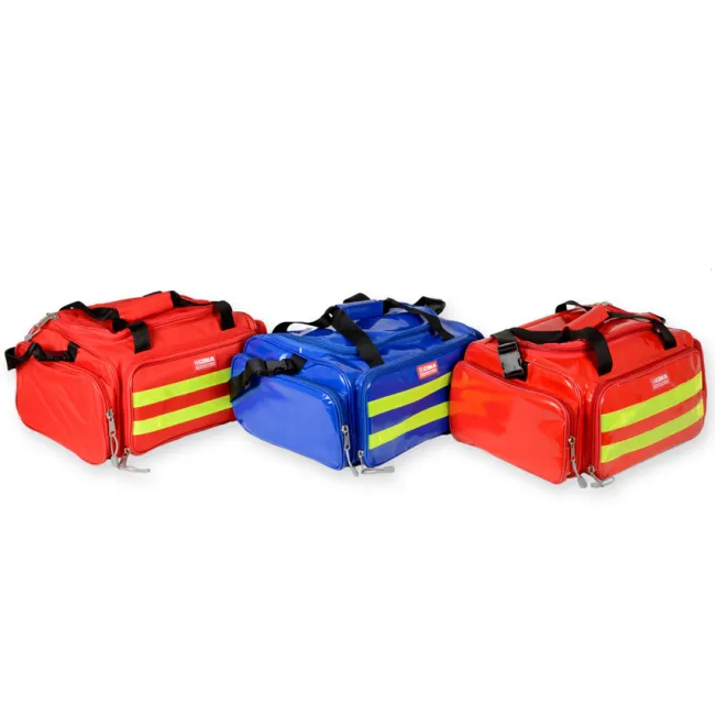 Geantă Medicală de Urgență "Emergency Bag" din PVC – Albastră (Goală), Prelată PVC Impermeabilă, Compartimentare Multi-Buzunar și Bretele Rucsac, 35 x 45 x h 21 cm