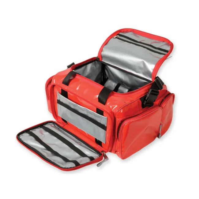 Geantă Medicală de Urgență "Emergency Bag" din PVC – Roșie (Goală), Prelată PVC Impermeabilă, Compartimentare Multi-Buzunar și Bretele Rucsac, 35 x 45 x h 21 cm