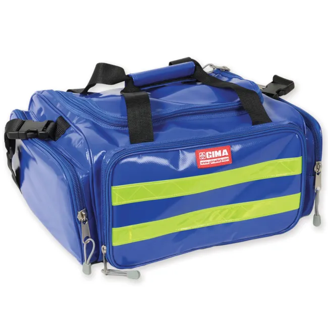 Geantă Medicală de Urgență "Emergency Bag" din PVC – Albastră (Goală), Prelată PVC Impermeabilă, Compartimentare Multi-Buzunar și Bretele Rucsac, 35 x 45 x h 21 cm