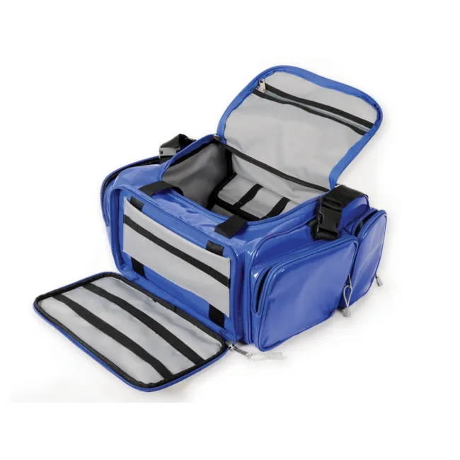 Geantă Medicală de Urgență "Emergency Bag" din PVC – Albastră (Goală), Prelată PVC Impermeabilă, Compartimentare Multi-Buzunar și Bretele Rucsac, 35 x 45 x h 21 cm