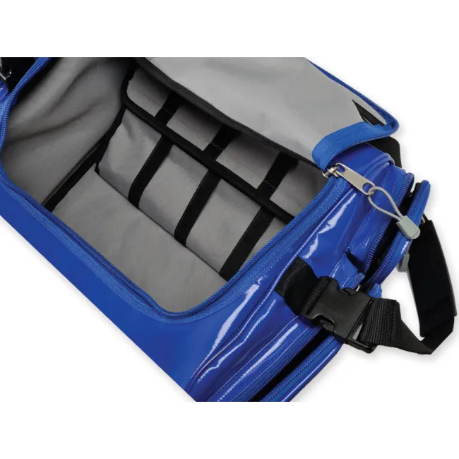 Geantă Medicală de Urgență "Emergency Bag" din PVC – Albastră (Goală), Prelată PVC Impermeabilă, Compartimentare Multi-Buzunar și Bretele Rucsac, 35 x 45 x h 21 cm