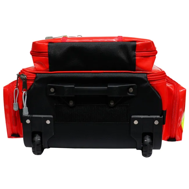 Troler și Rucsac Medical de Urgență "Emergency Logic-2 PVC" – Profesional (Gol), Prelată PVC Impermeabilă, cu Rotițe, Mâner Telescopic, 6 Borsete Colorate Incluse și Diviziune Centrală, 49 x 31 x h 57 cm