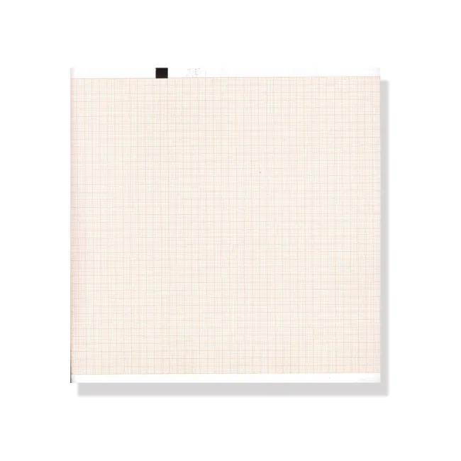 Hârtie Termică EKG în Pachet (Z-Fold) 210 x 280 mm – 200 File, Caroiaj Portocaliu cu Marker, pentru Electrocardiografe Cardioline Elan 2100 și Delta 612