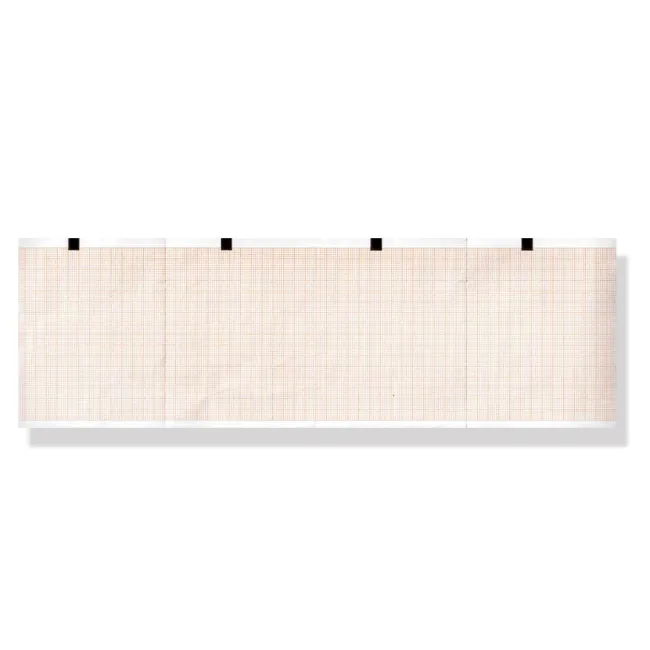 Hârtie Termică EKG în Pachet (Z-Fold) 90 x 70 mm – 400 File, Fără Fenoli (Phenol Free), Caroiaj Portocaliu cu Marker, pentru Electrocardiograf Esaote Biomedica P 80 Base