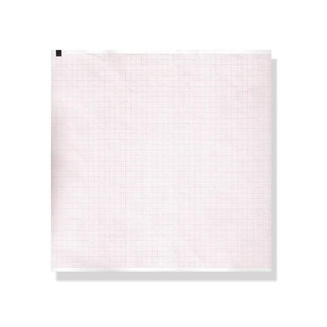 Hârtie Termică EKG în Pachet (Z-Fold) 210 x 280 mm – 215 File, Fără Fenoli (Phenol Free), Caroiaj Portocaliu cu Marker, pentru Electrocardiografe Schiller Cardiovit AT-2, CS-200 și Esaote P80