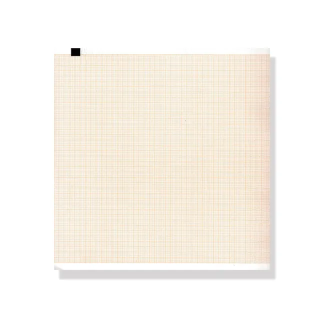Hârtie Termică EKG în Pachet (Z-Fold) 210 x 300 mm – 200 File, Fără Fenoli (Phenol Free), Caroiaj Portocaliu cu Marker, pentru Echipamente Esaote Biomedica Archimed 4240 și Archiwin