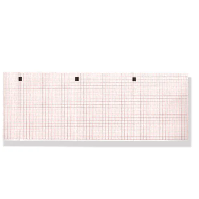 Hârtie Termică EKG în Pachet (Z-Fold) 112 mm x 90 mm – 200 File, Caroiaj Roșu cu Marcaj (Marker), pentru Electrocardiografe Kenz - Suzuken Cardico 302 și Cardico 601