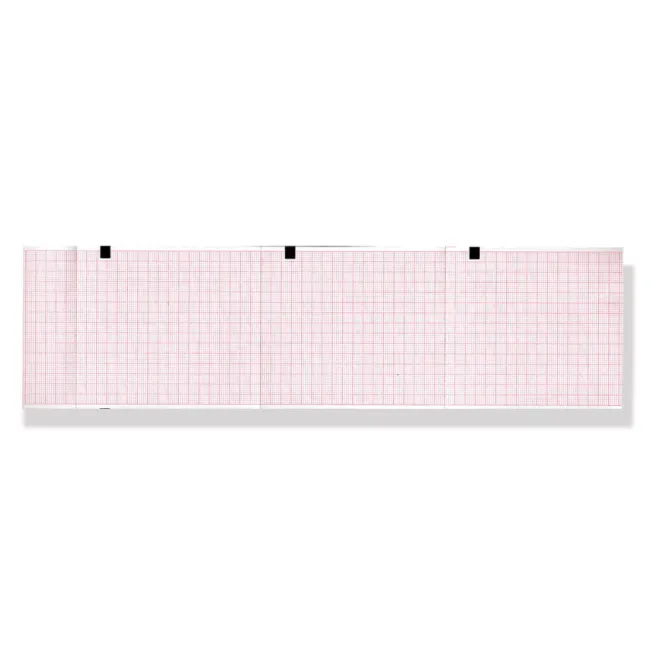 Hârtie Termică EKG în Pachet (Z-Fold) 80 mm x 90 mm – 280 File, Caroiaj Portocaliu cu Marcaj (Marker), pentru Electrocardiografe GE Marquette MAC 400 și MAC 600