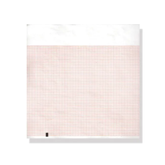 Hârtie Termică EKG în Pachet (Z-Fold) A4 210 mm x 300 mm – 250 File, Fără Fenoli (Phenol Free), Caroiaj Portocaliu cu Marcaj (Marker), pentru Electrocardiografe Mortara Eli 210, Eli 250, Eli 350 și Eli 380