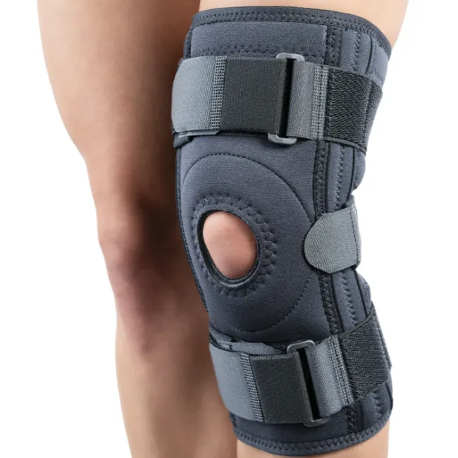 Orteză de genunchi mobilă deschisă posterior, cu 3 benzi din neopren și 4 atele flexibile, 30 cm - Dispozitiv Medical