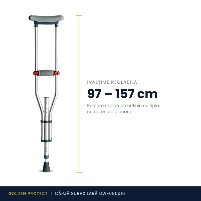 Cârjă axilară pliabilă , mărime universala – Ultra-ușoară, reglabilă, din aliaj de aluminiu