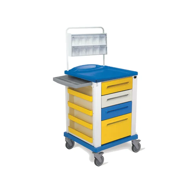 Cărucior medical pentru pansamente mic cu 4 sertare, galben (1 buc)
