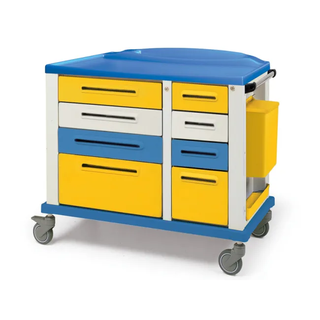 Cărucior medical multifuncțional Basic, dimensiune mare, 8 sertare, galben (1 buc)
