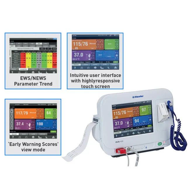 Monitor multiparametric Riester RVS-100 cu ecran tactil 8 inch, NIBP, SpO2, termometru predictiv și imprimantă (1 buc)