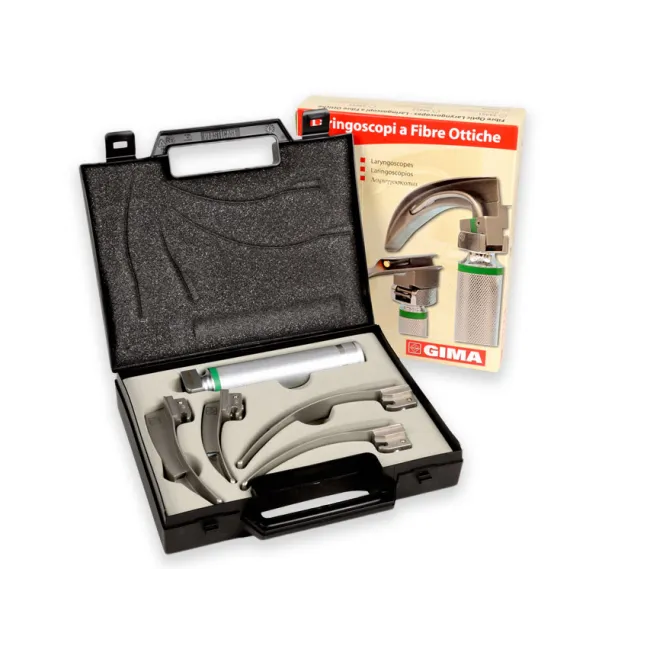 Set laringoscop fibră optică LED MaxLite adulți cu 4 lame McIntosh 1-2-3-4, 3,5 V