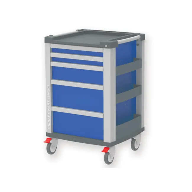 Cărucior multifuncțional compact albastru, 5 sertare, cadru aluminiu 654 × 605 × 975 mm (1 buc)