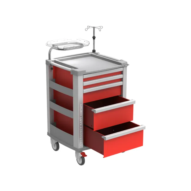Cărucior de urgență compact roșu, 5 sertare, cadru aluminiu 634 × 605 × 975 mm (1 buc)