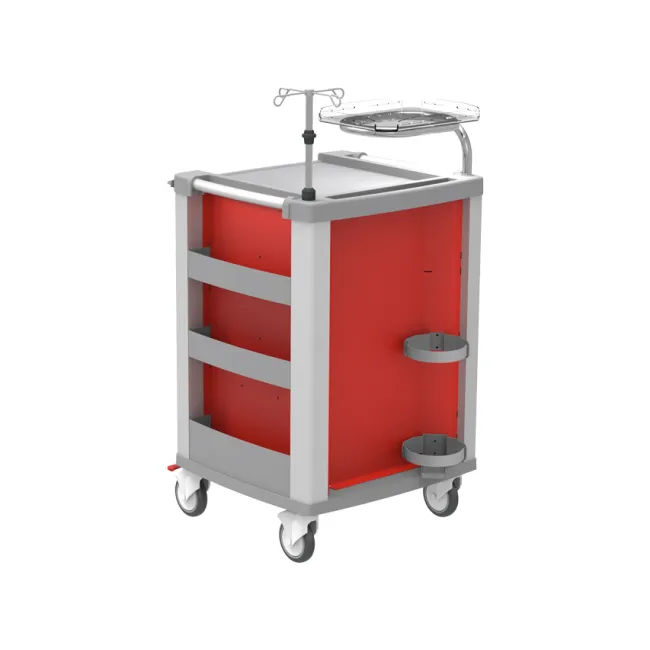 Cărucior de urgență compact roșu, 5 sertare, cadru aluminiu 634 × 605 × 975 mm (1 buc)
