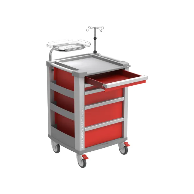 Cărucior de urgență compact roșu, 5 sertare, cadru aluminiu 634 × 605 × 975 mm (1 buc)