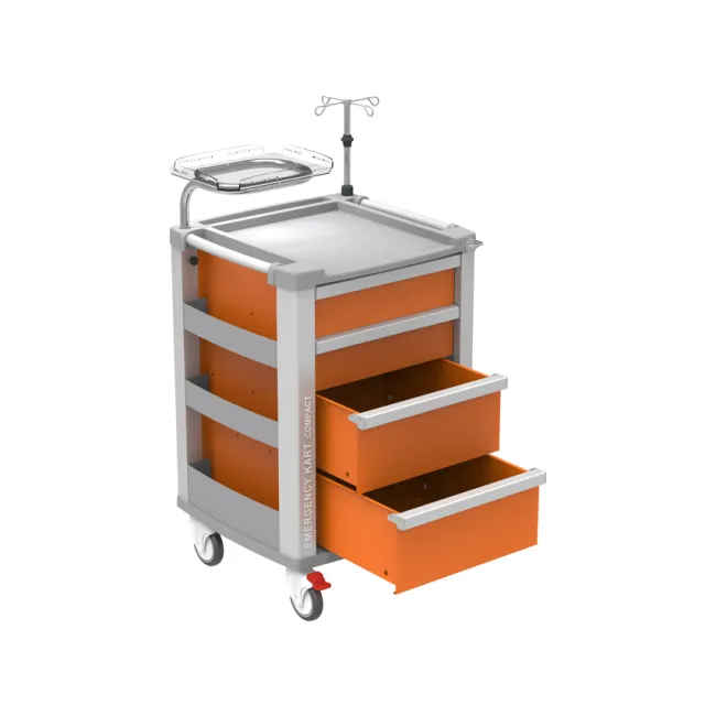 Cărucior de urgență compact portocaliu, 4 sertare, cadru aluminiu (1 buc)