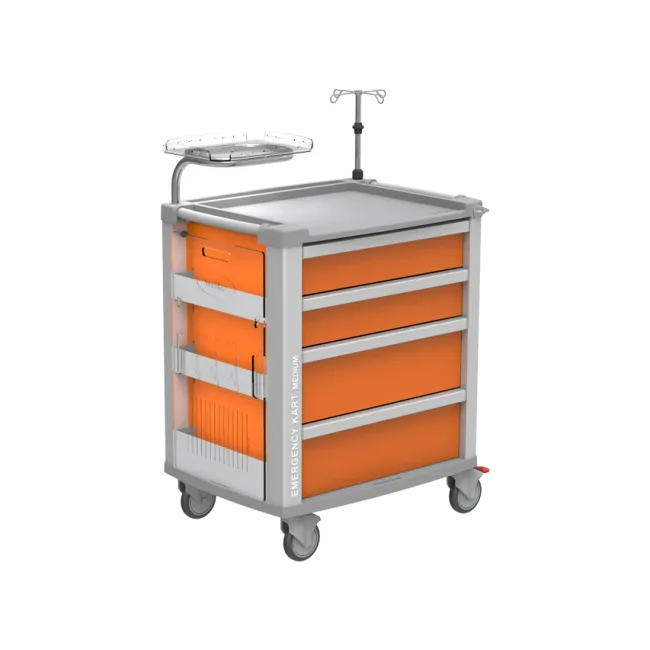 Cărucior de urgență MEDI KART portocaliu, 4 sertare, cadru aluminiu (1 buc)