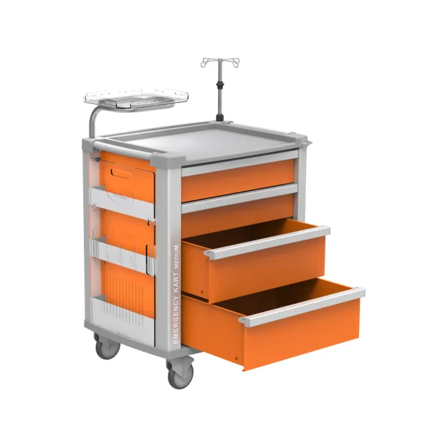 Cărucior de urgență MEDI KART portocaliu, 4 sertare, cadru aluminiu (1 buc)