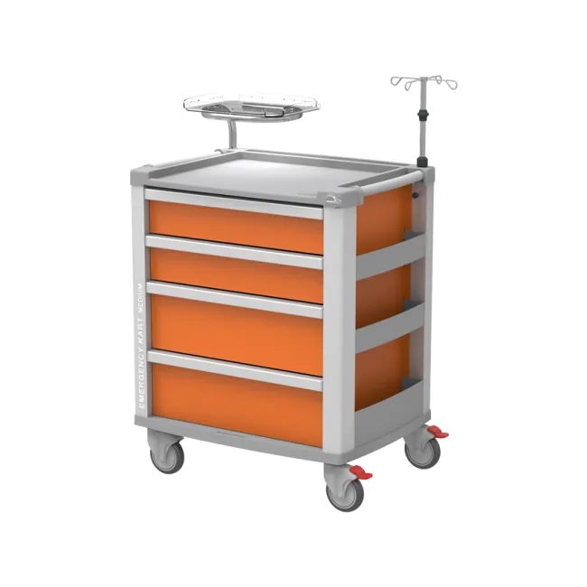Cărucior de urgență MEDI KART portocaliu, 4 sertare, cadru aluminiu (1 buc)