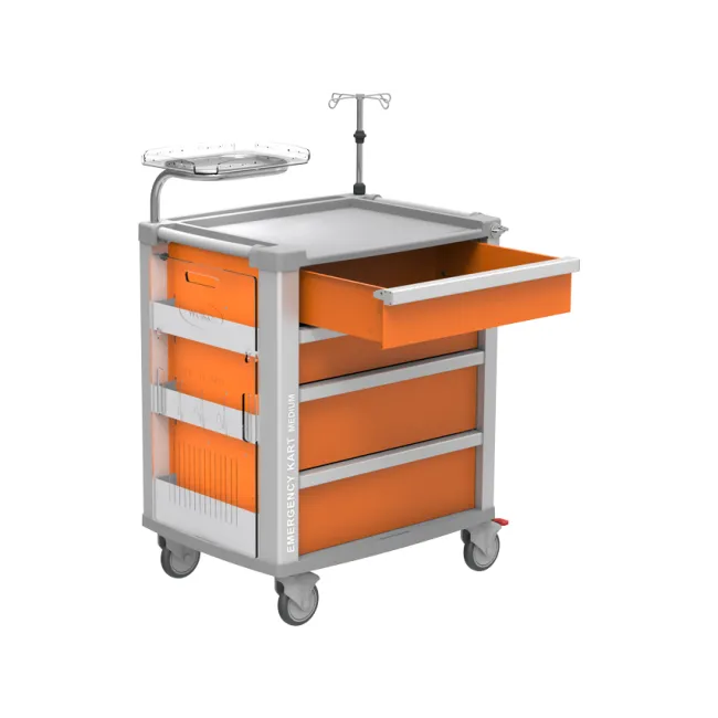Cărucior de urgență MEDI KART portocaliu, 4 sertare, cadru aluminiu (1 buc)