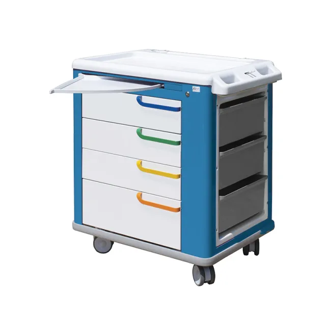 Cărucior multifuncțional modular cu 4 sertare și coș gunoi 10 L, 65 × 88 × 100 cm, alb/albastru